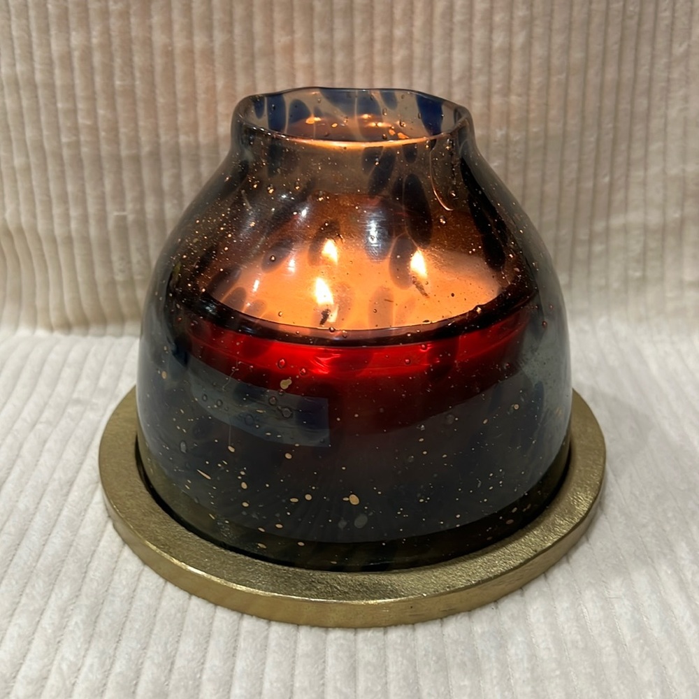 Anthropologie Glass Candle Holder with Gold Accents